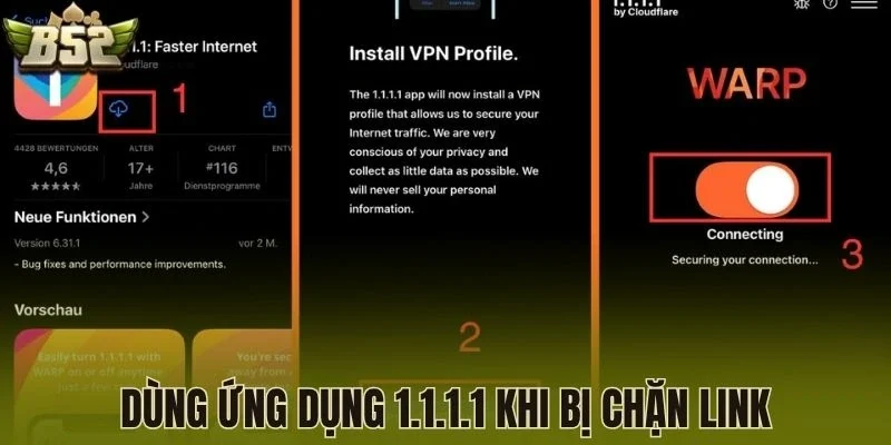Dùng ứng dụng 1.1.1.1 khi bị chặn link