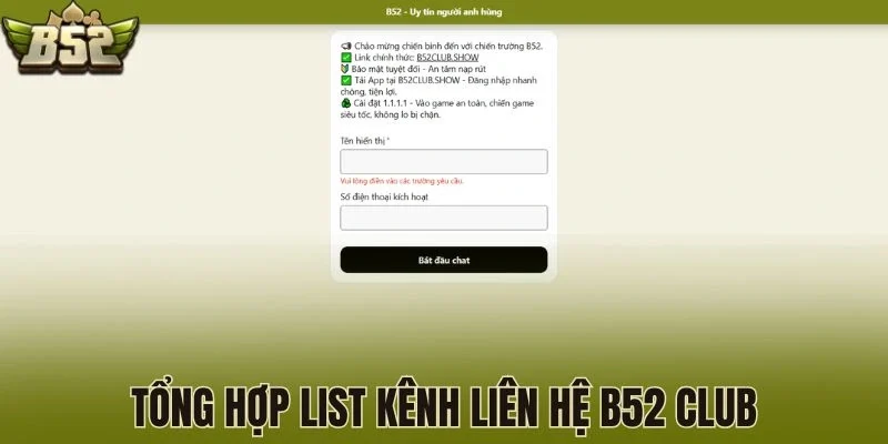 Tổng hợp list kênh liên hệ B52 Club